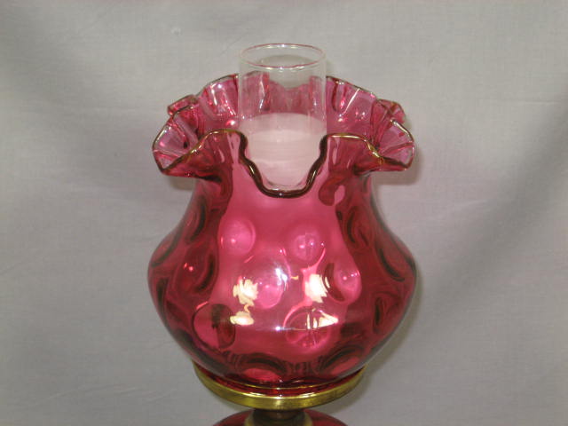 Antique Cranberry Ruby Thumbprint Depression Glass Lamp 2