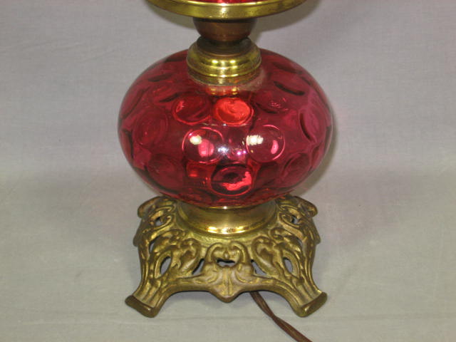 Antique Cranberry Ruby Thumbprint Depression Glass Lamp 3