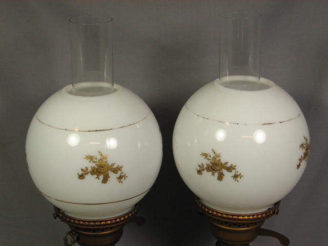 2 Antique Cobalt Blue Porcelain Milk Glass Desk Lamps 2