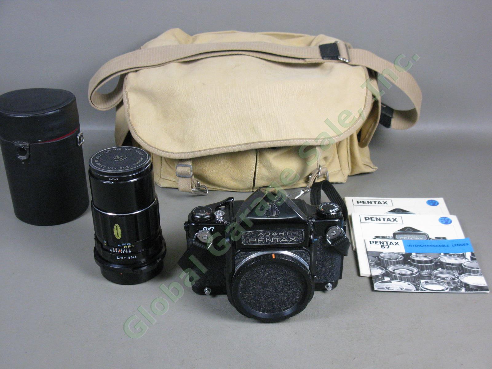 Asahi Pentax 6x7 Medium Format Camera + Takumar 200mm 1:4 f/4 Lens Domke Bag NR