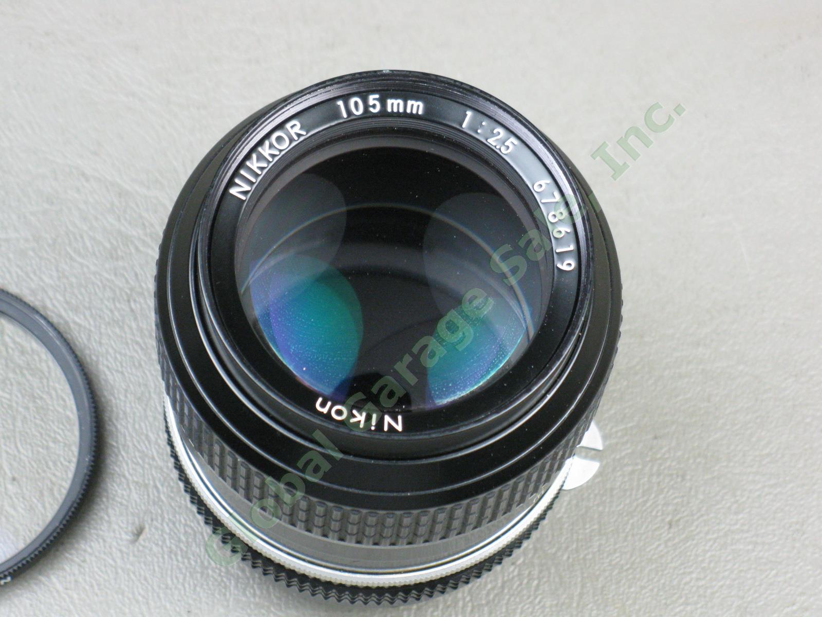 Nikon Nikkor 105mm 1:2.5 F-Mount Telephoto Camera Lens HS-4 Hood L37 Filter Lot 2