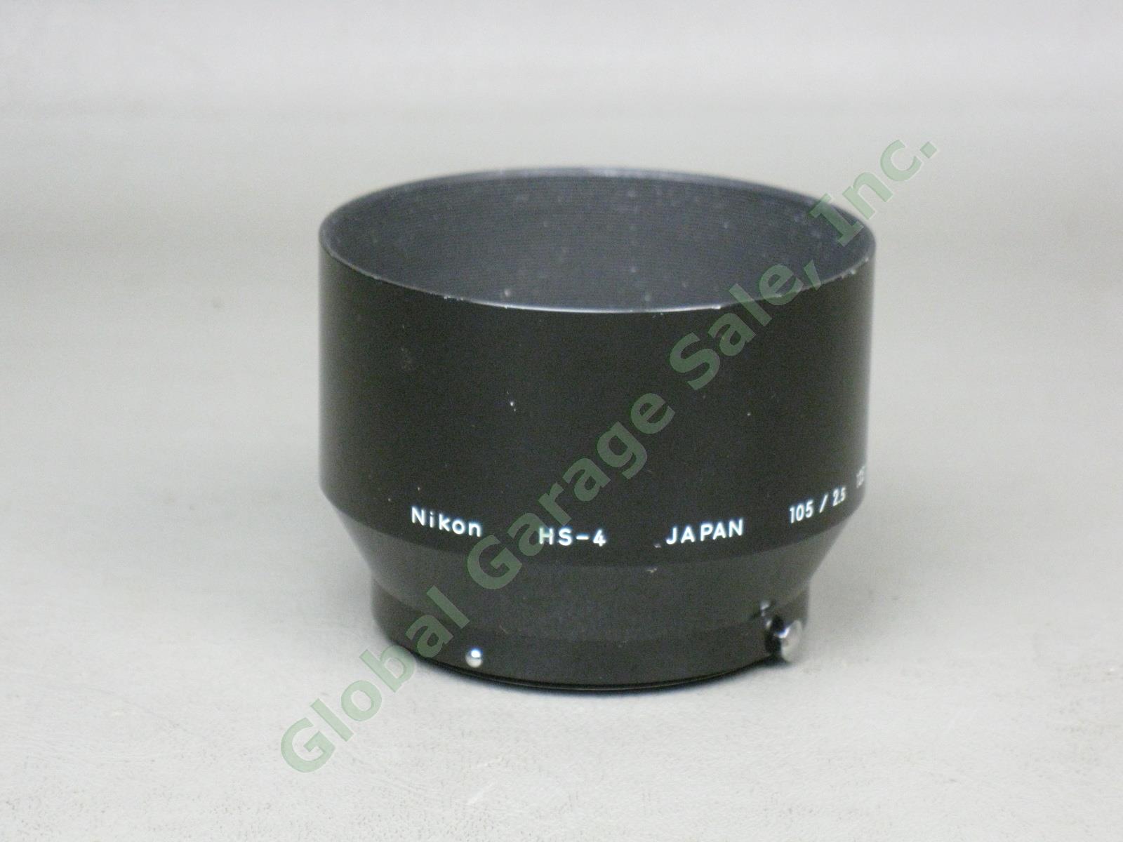 Nikon Nikkor 105mm 1:2.5 F-Mount Telephoto Camera Lens HS-4 Hood L37 Filter Lot 4