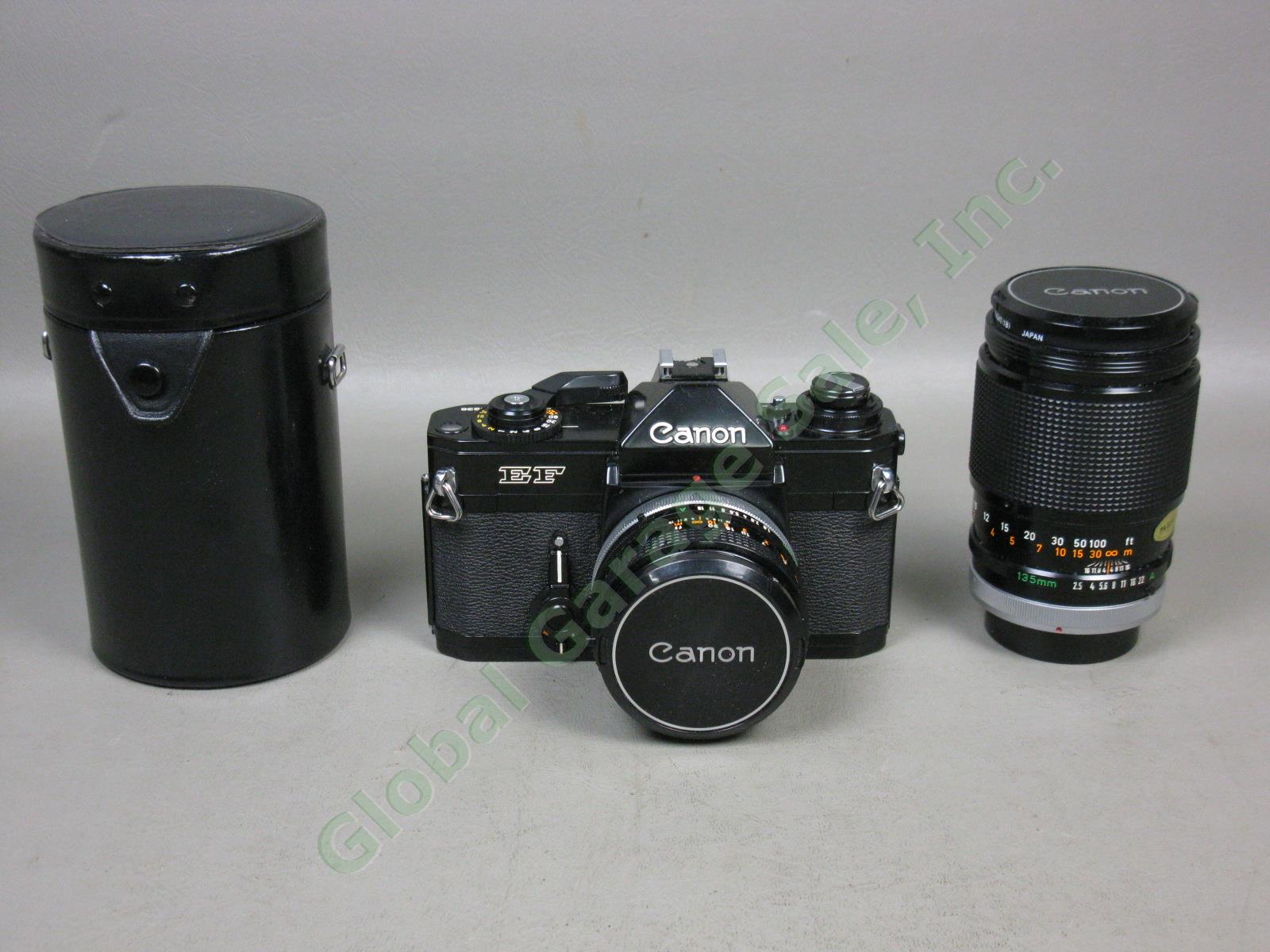 Canon EF 35mm SLR Camera + FD 50mm 1:1.8 + 135mm 1:2.5 SC Telephoto Lens Lot NR!