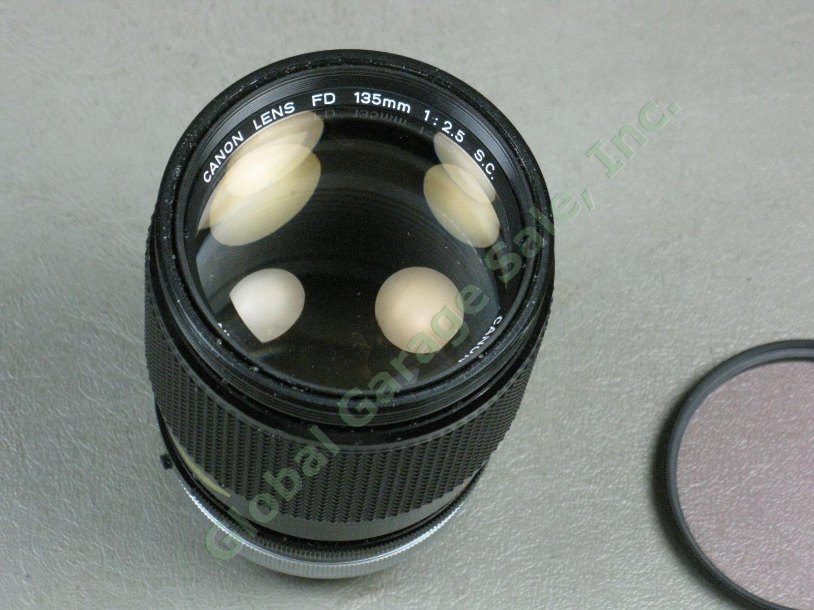 Canon EF 35mm SLR Camera + FD 50mm 1:1.8 + 135mm 1:2.5 SC Telephoto Lens Lot NR! 13