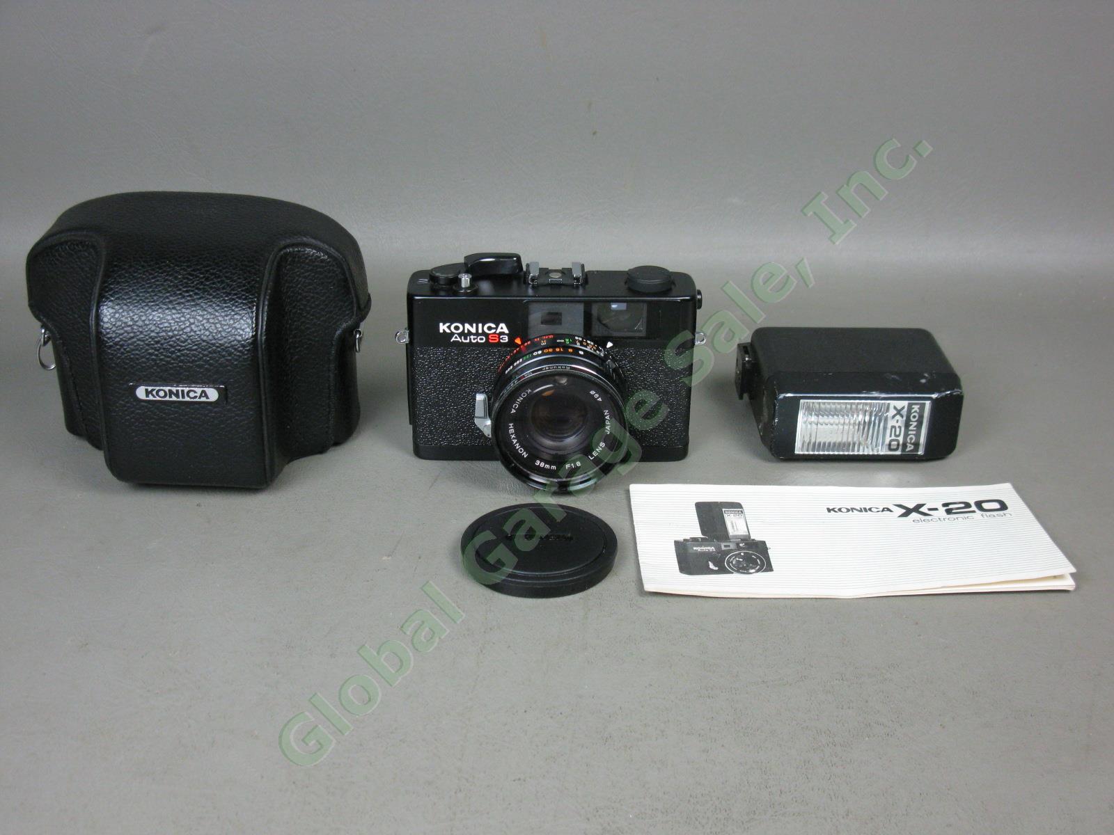 Konica Auto S3 Rangefinder 35mm Camera Hexanon 38mm f/1.8 Lens + X-20 Flash NR!