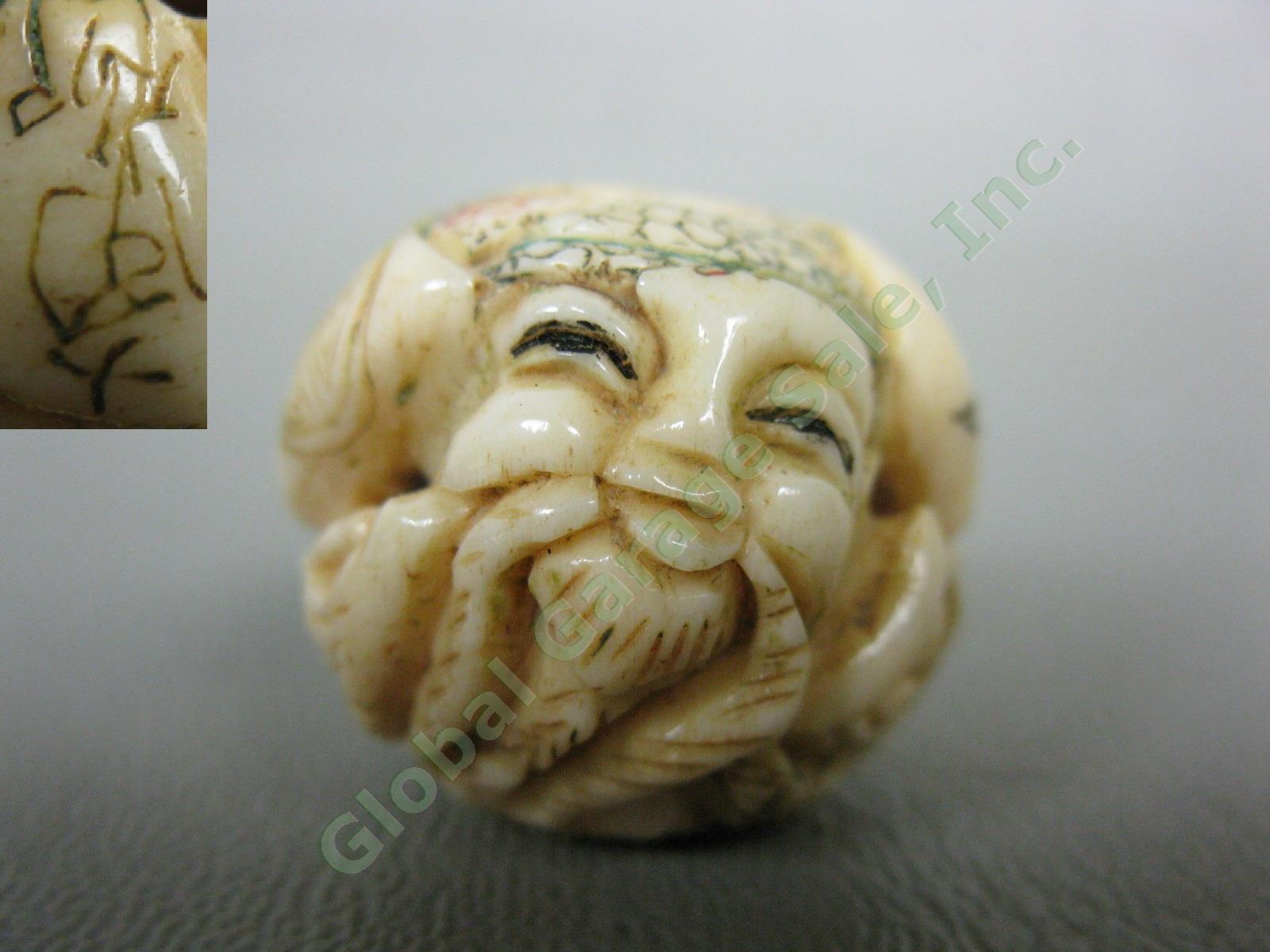 Signed Antique Japanese Wise Man Ojime Obi Inro Bead Netsuke No Reserve Price!