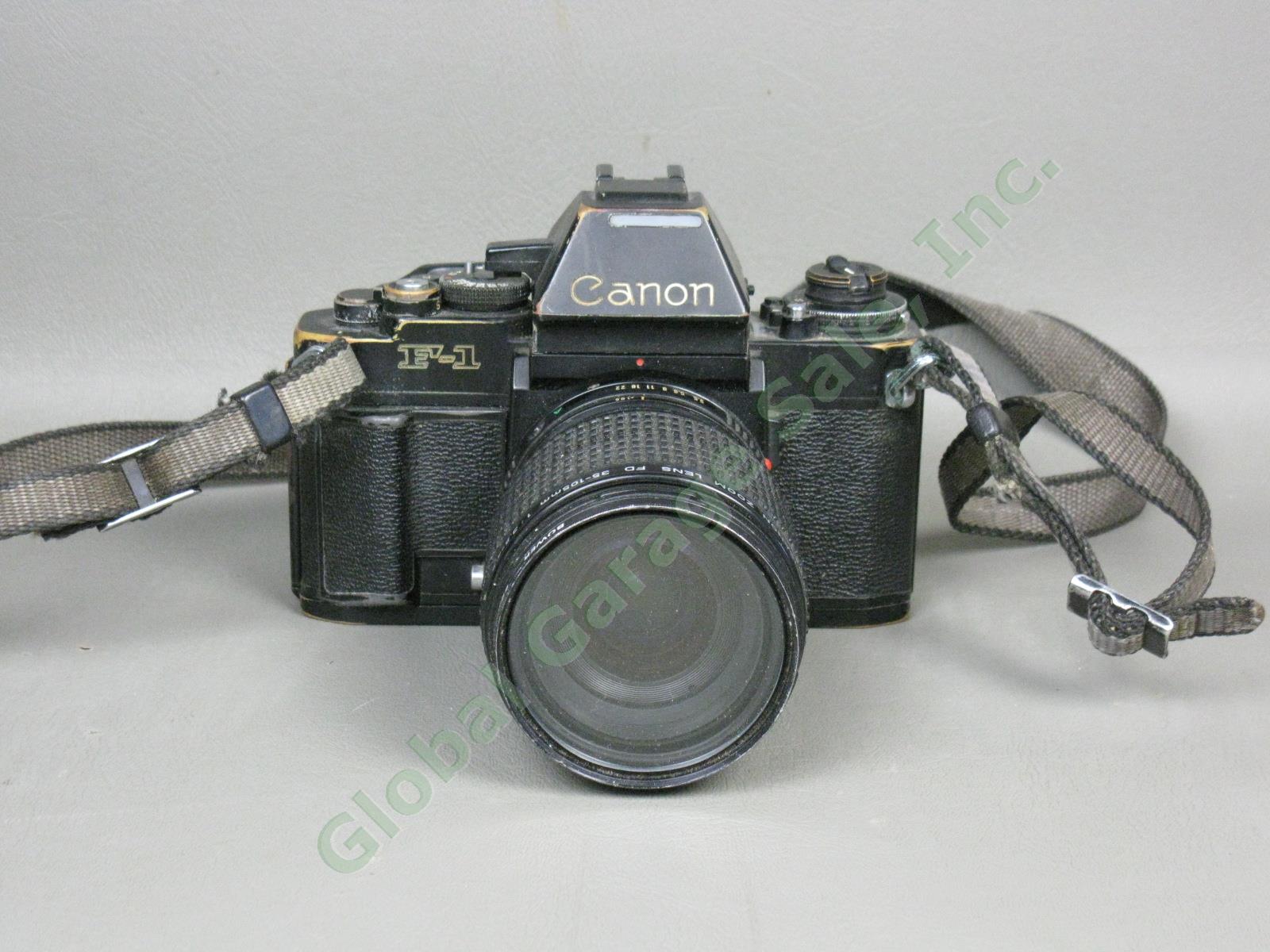 Vtg 1970s Canon F-1 35mm SLR Film Camera FD 35-105mm 1:3.5-4.5 Zoom Lens As-Is