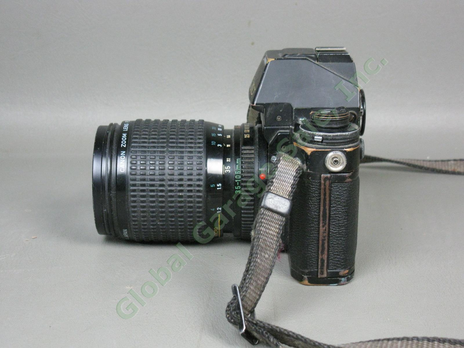 Vtg 1970s Canon F-1 35mm SLR Film Camera FD 35-105mm 1:3.5-4.5 Zoom Lens As-Is 3