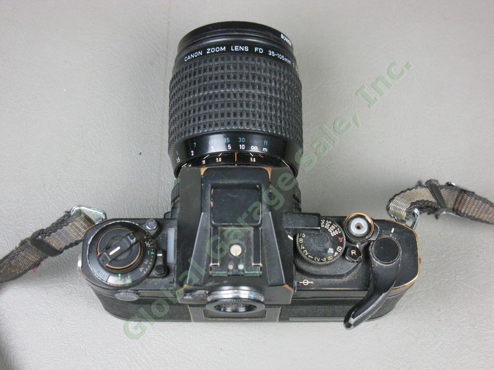 Vtg 1970s Canon F-1 35mm SLR Film Camera FD 35-105mm 1:3.5-4.5 Zoom Lens As-Is 9
