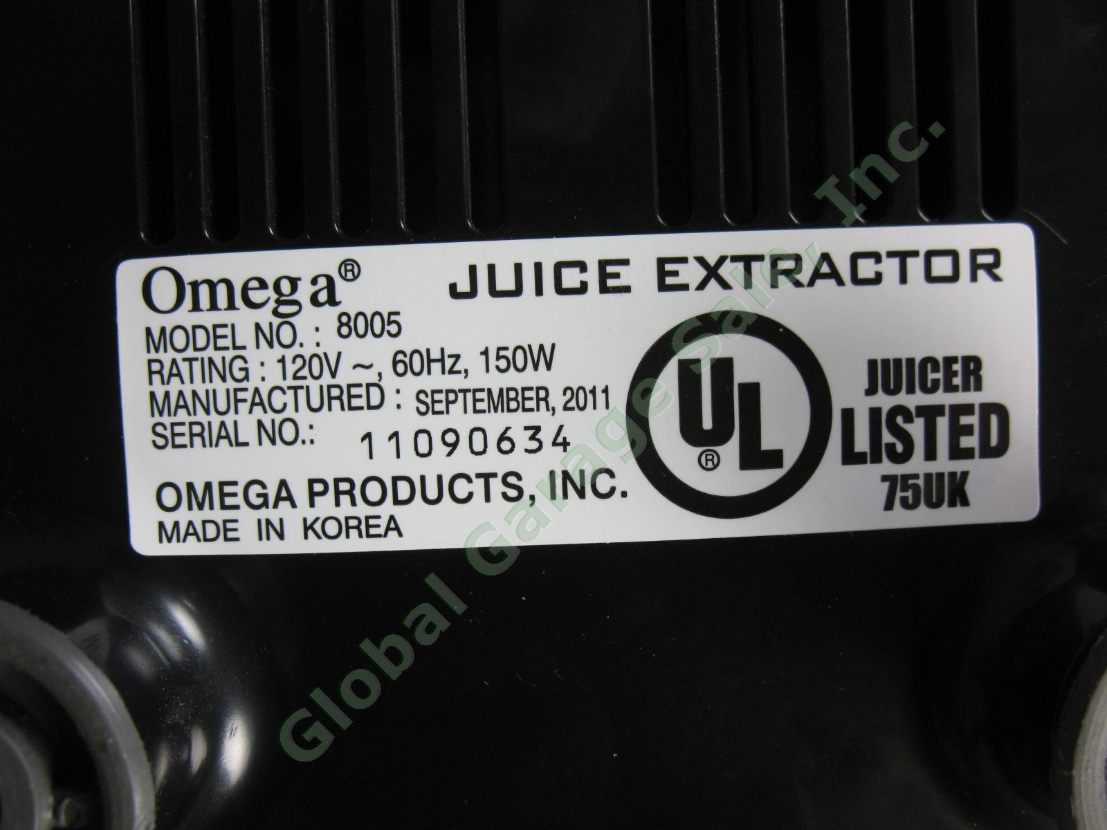 Omega Model 8005 Juicer Juice Extractor Lot Chrome Base Motor +Replacement Parts 6