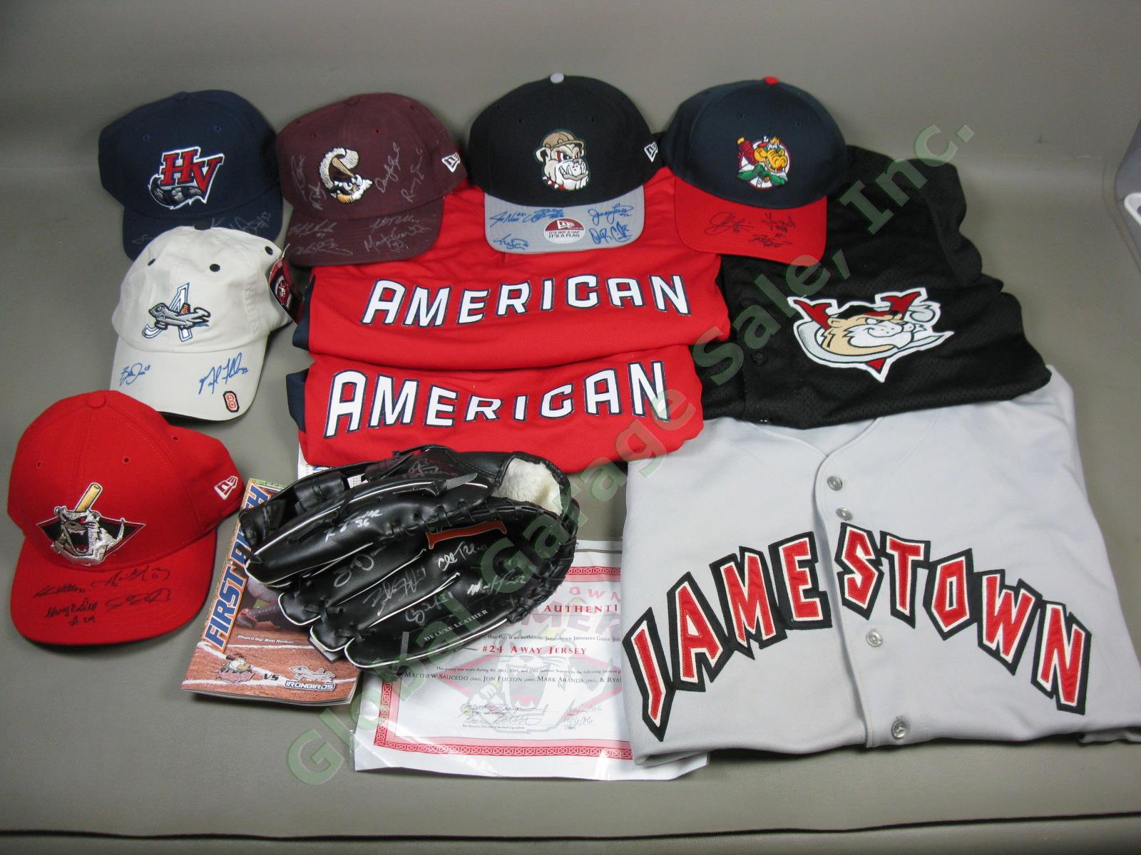 NYPL MiLB Team Signed Hat Glove Jersey Lot Wade Davis Jed Lowrie Lowell Spinners