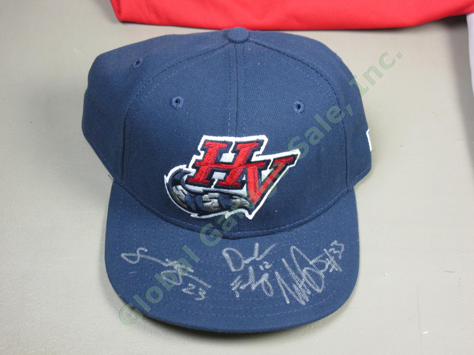 NYPL MiLB Team Signed Hat Glove Jersey Lot Wade Davis Jed Lowrie Lowell Spinners 9