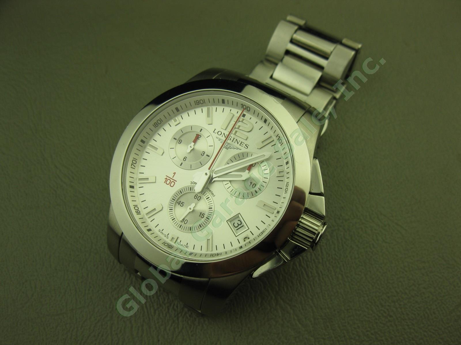 Longines Sport Conquest 41mm Silver Dial Stainless Steel Chronograph Watch + EUC 3