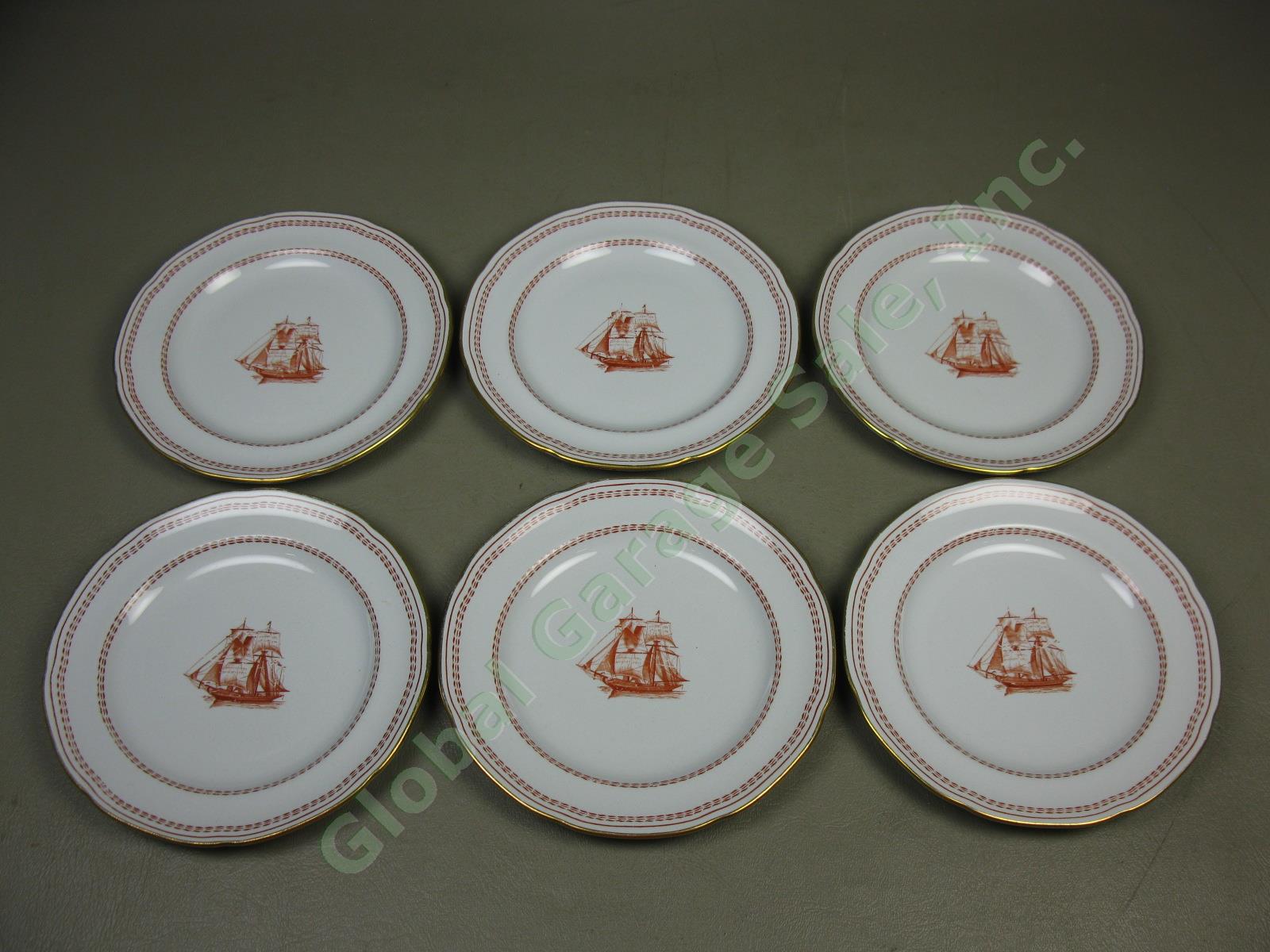 6 Spode Trade Winds Red Pattern Gold Trim Sail Ship W128 6" Bread &Butter Plates