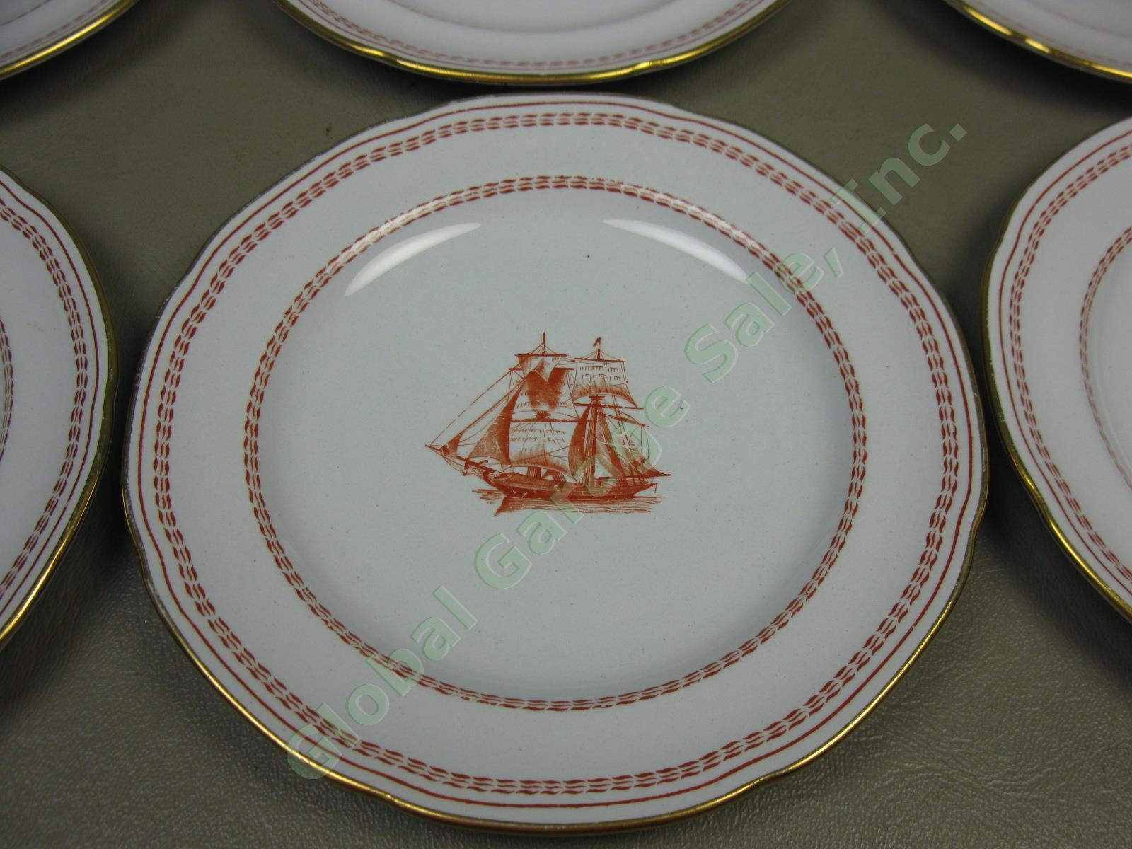 6 Spode Trade Winds Red Pattern Gold Trim Sail Ship W128 6" Bread &Butter Plates 1