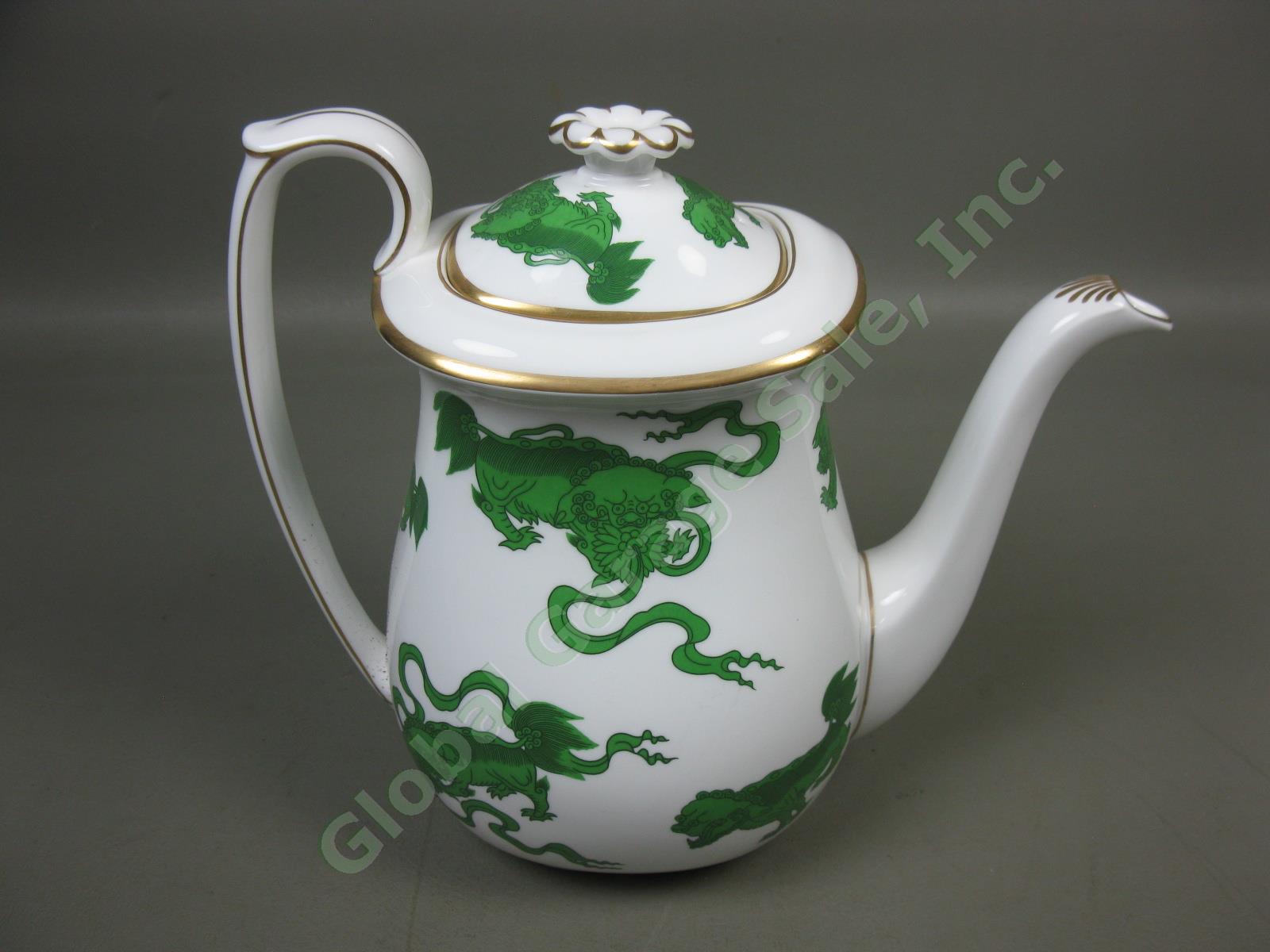Wedgwood England Bone China Chinese Tigers Green Coffee Pot Williamsburg Ware NR 2