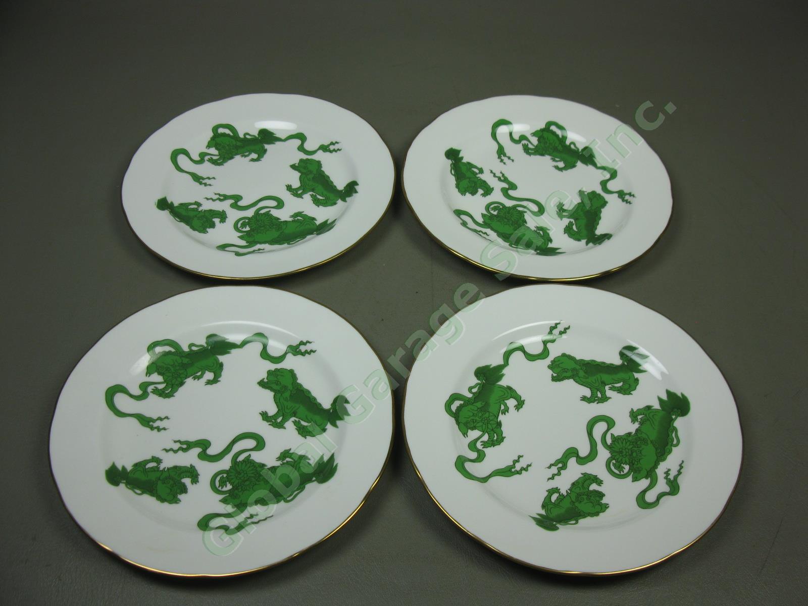 4 Wedgwood England Bone China Chinese Tigers Green 8.25" Salad Plates Set Lot NR