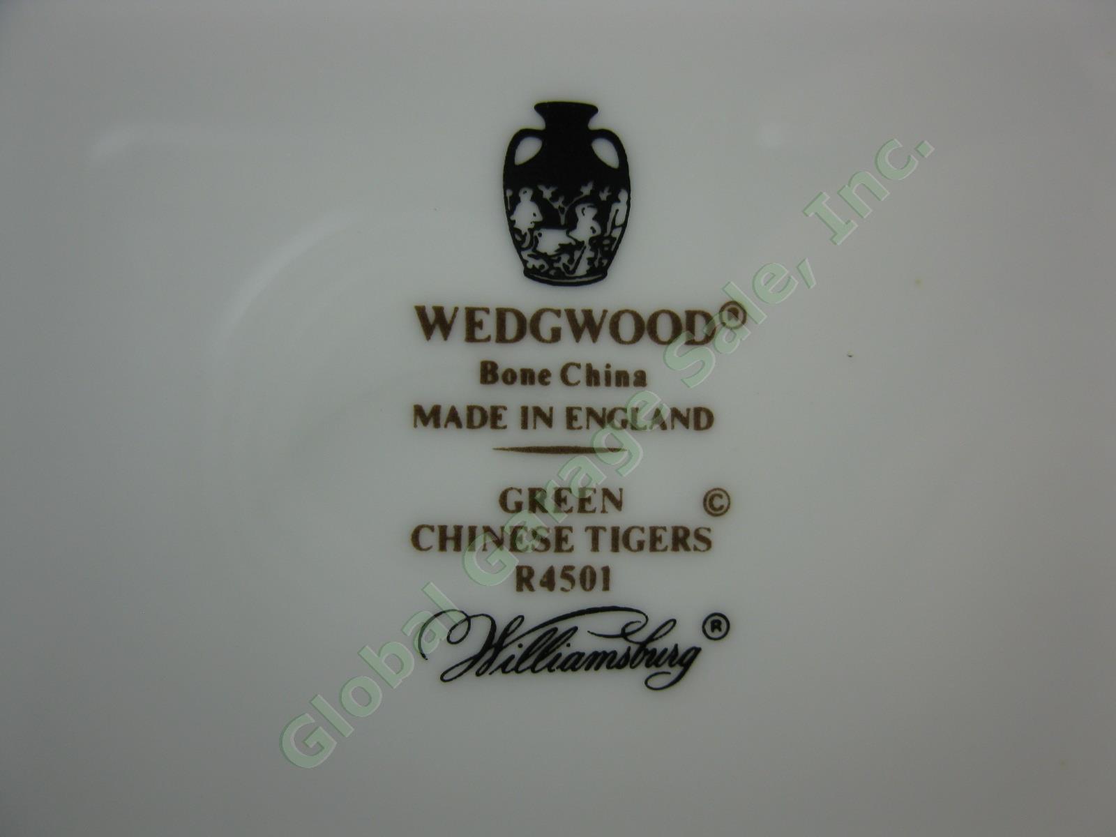 4 Wedgwood England Bone China Chinese Tigers Green 8.25" Salad Plates Set Lot NR 3