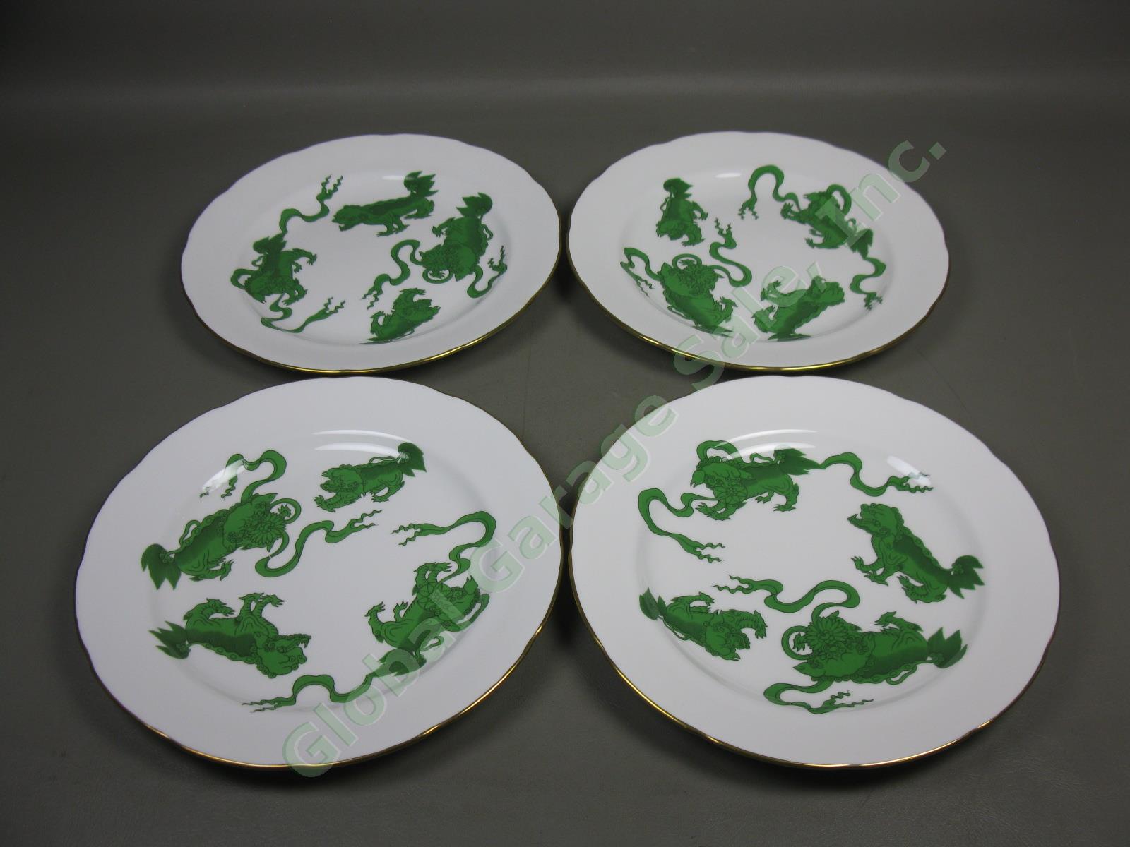 4 Wedgwood England Bone China Chinese Tigers Green 11" Dinner Plates Set Lot NR!