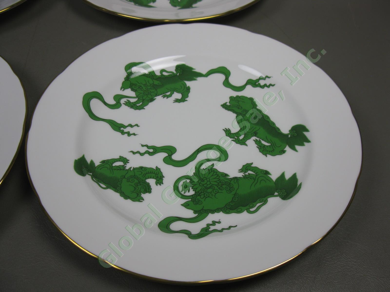 4 Wedgwood England Bone China Chinese Tigers Green 11" Dinner Plates Set Lot NR! 1