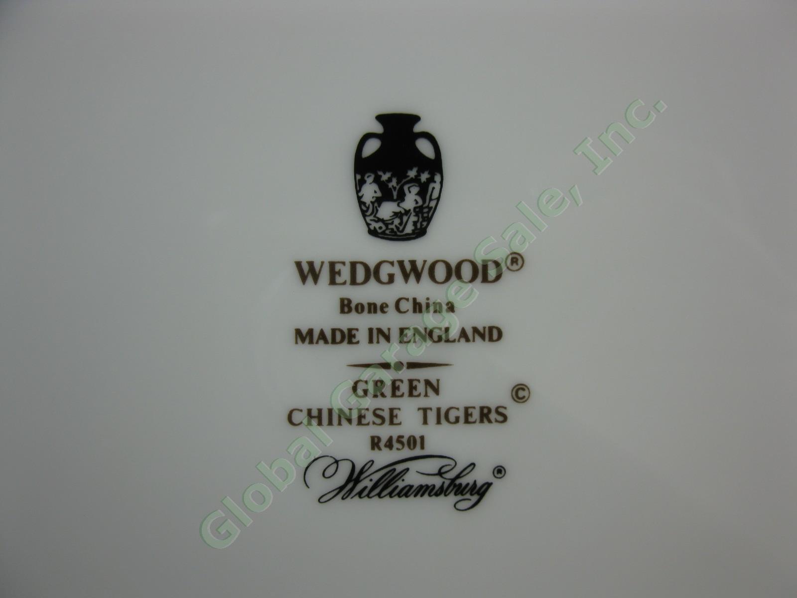 4 Wedgwood England Bone China Chinese Tigers Green 11" Dinner Plates Set Lot NR! 3