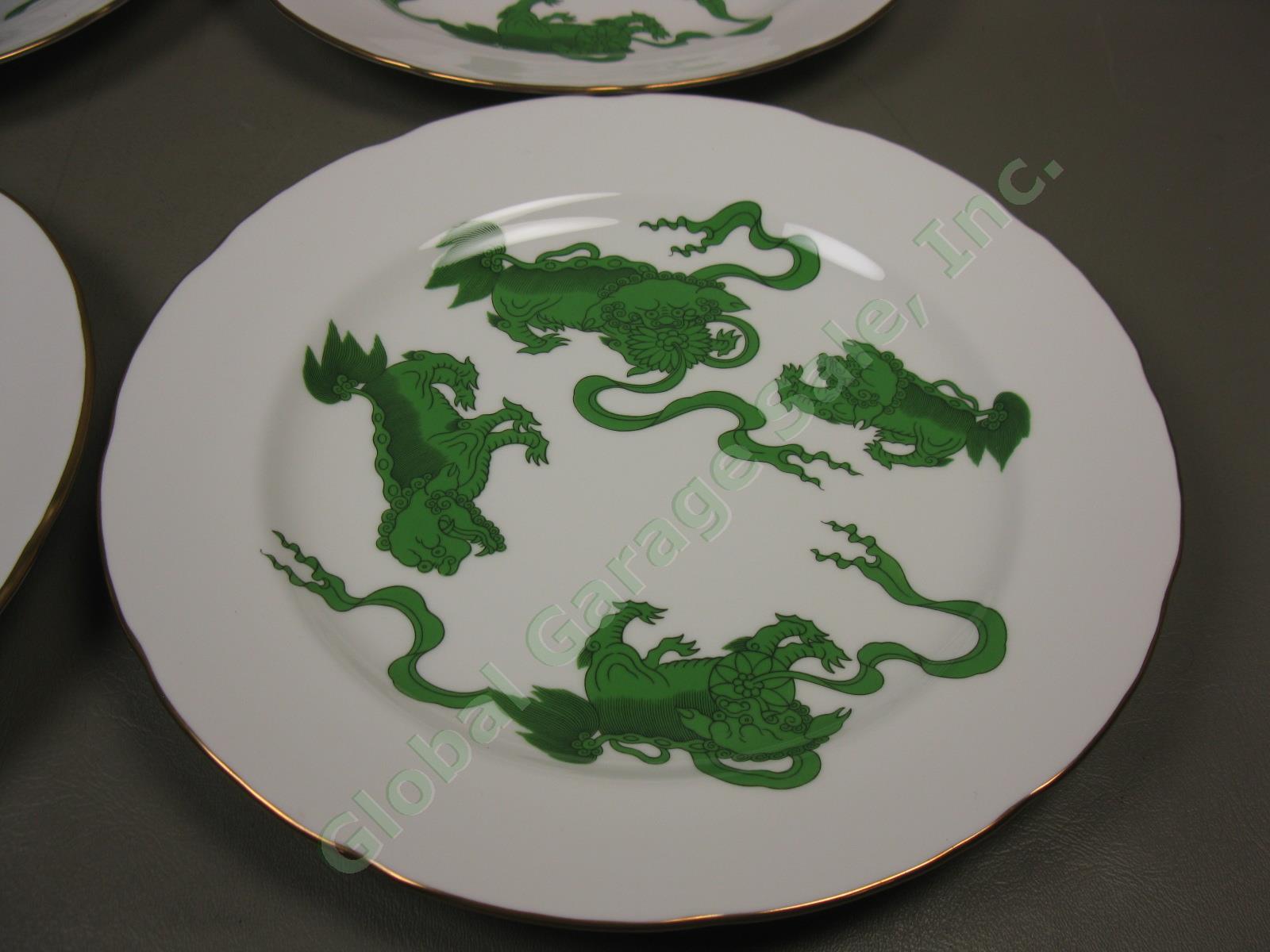 4 Wedgwood England Bone China Chinese Tigers Green 11" Dinner Plates Set Lot NR! 1
