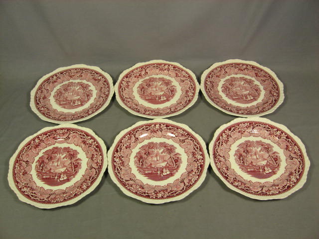 6 Antique Masons Ironstone Vista Red Dinner Plates Set 2