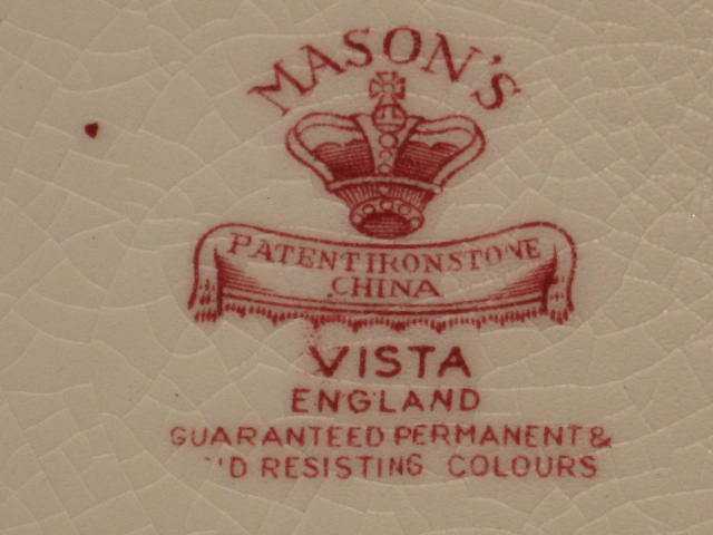 6 Antique Masons Ironstone Vista Red Dinner Plates Set 4