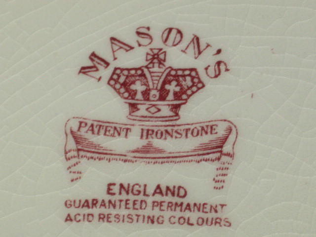 6 Antique Masons Ironstone Vista Red Dinner Plates Set 5