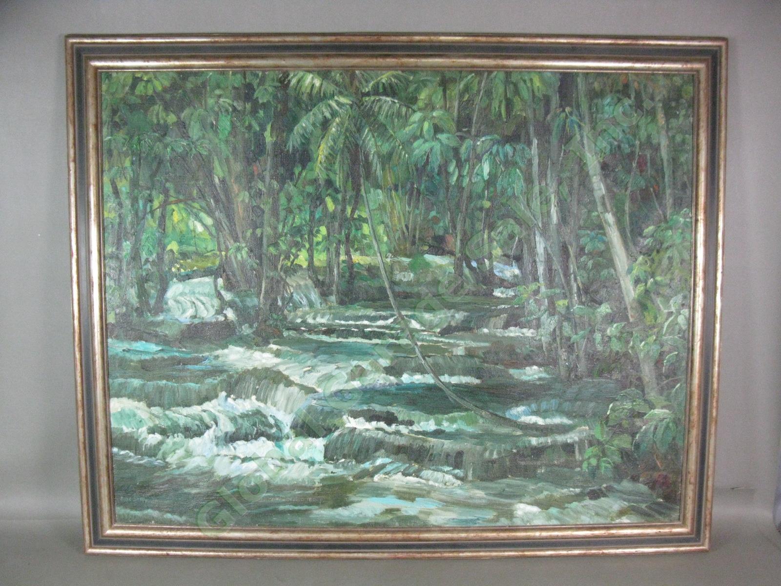 Vtg Signed Eric Smith Dunns River Falls Oil Painting Ochos Rios Jamaica 28"x36"