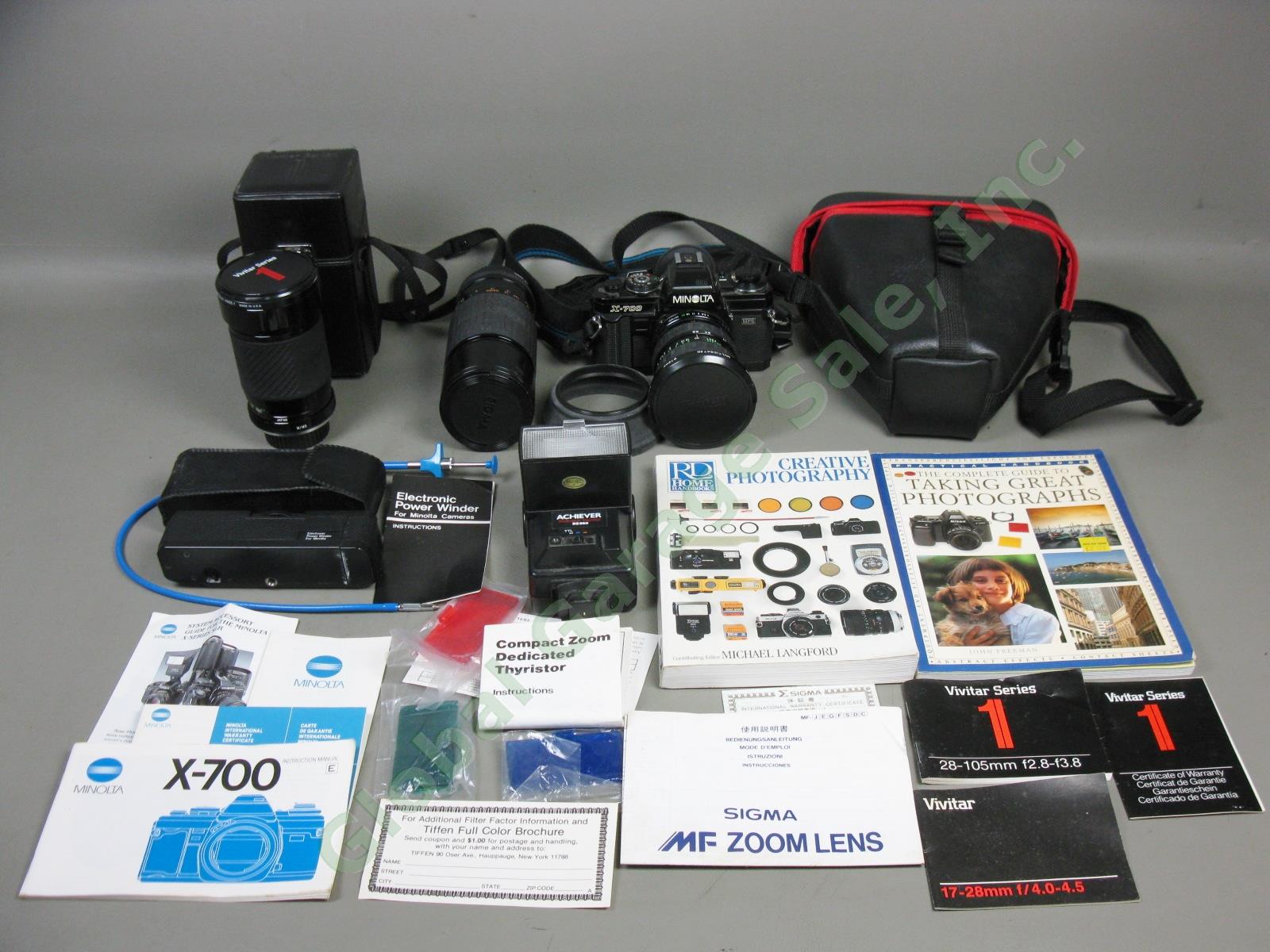 Minolta X-700 MPS 35mm SLR Camera 17-28mm 105 70-250 Lens Film Winder Flash Lot