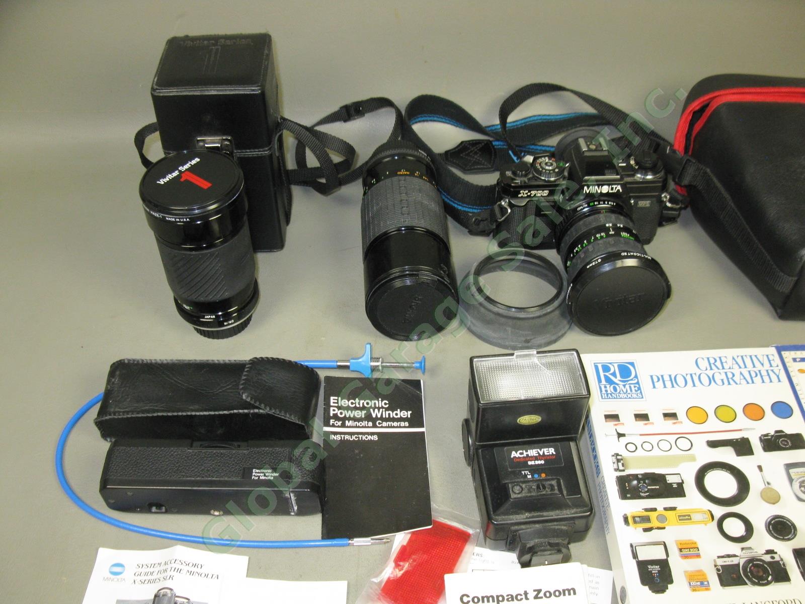 Minolta X-700 MPS 35mm SLR Camera 17-28mm 105 70-250 Lens Film Winder Flash Lot 1