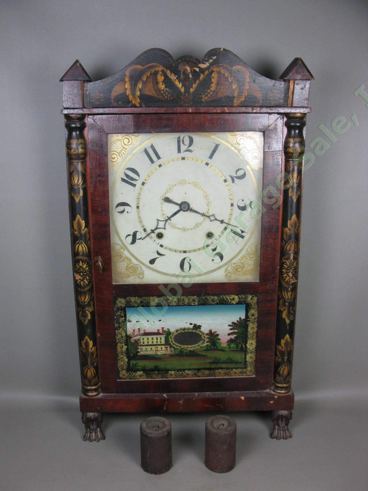 Vtg Antique Jerome & Darrow Weight Driven Wood Wooden Works Mantel Shelf Clock
