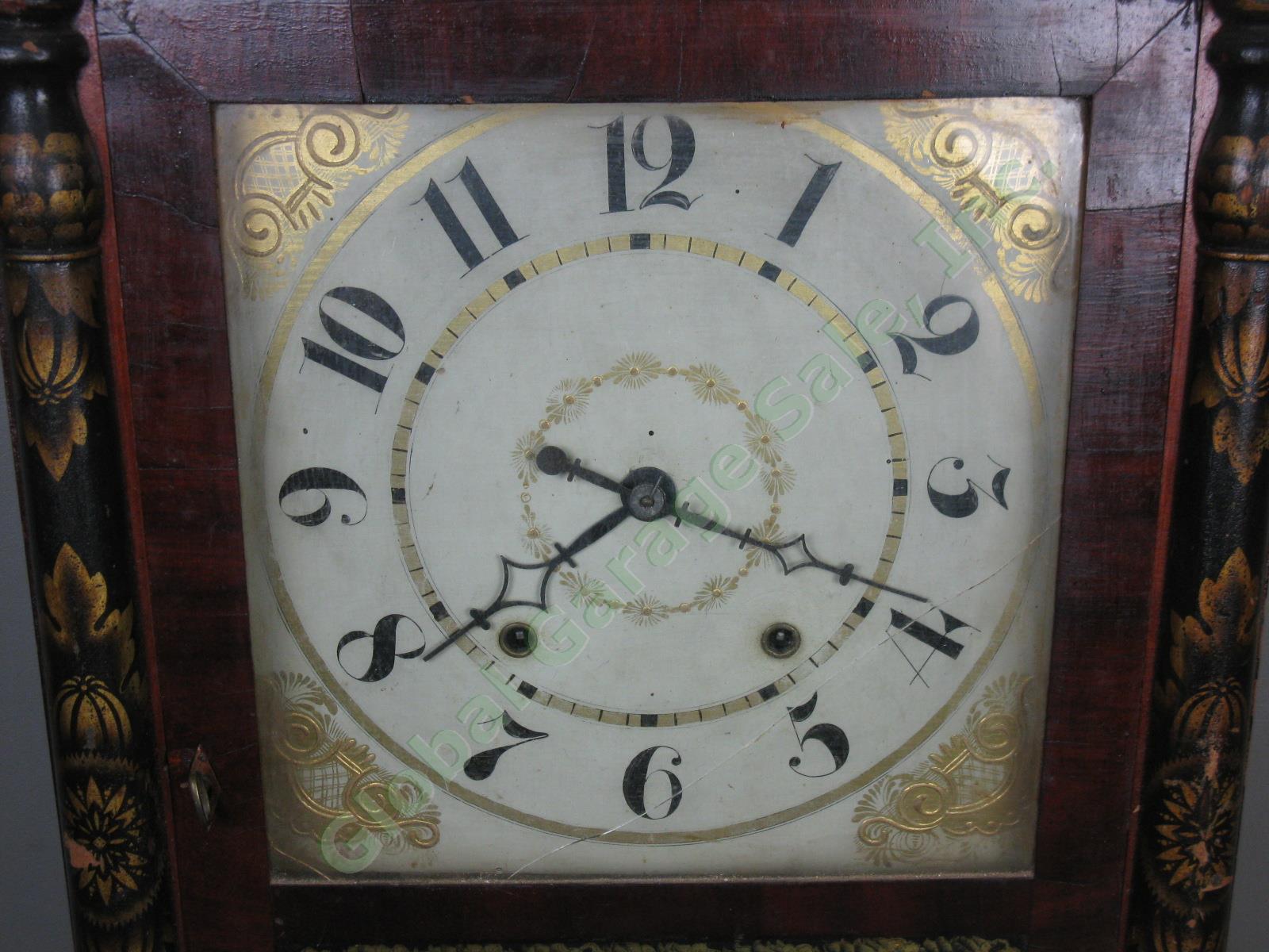 Vtg Antique Jerome & Darrow Weight Driven Wood Wooden Works Mantel Shelf Clock 1