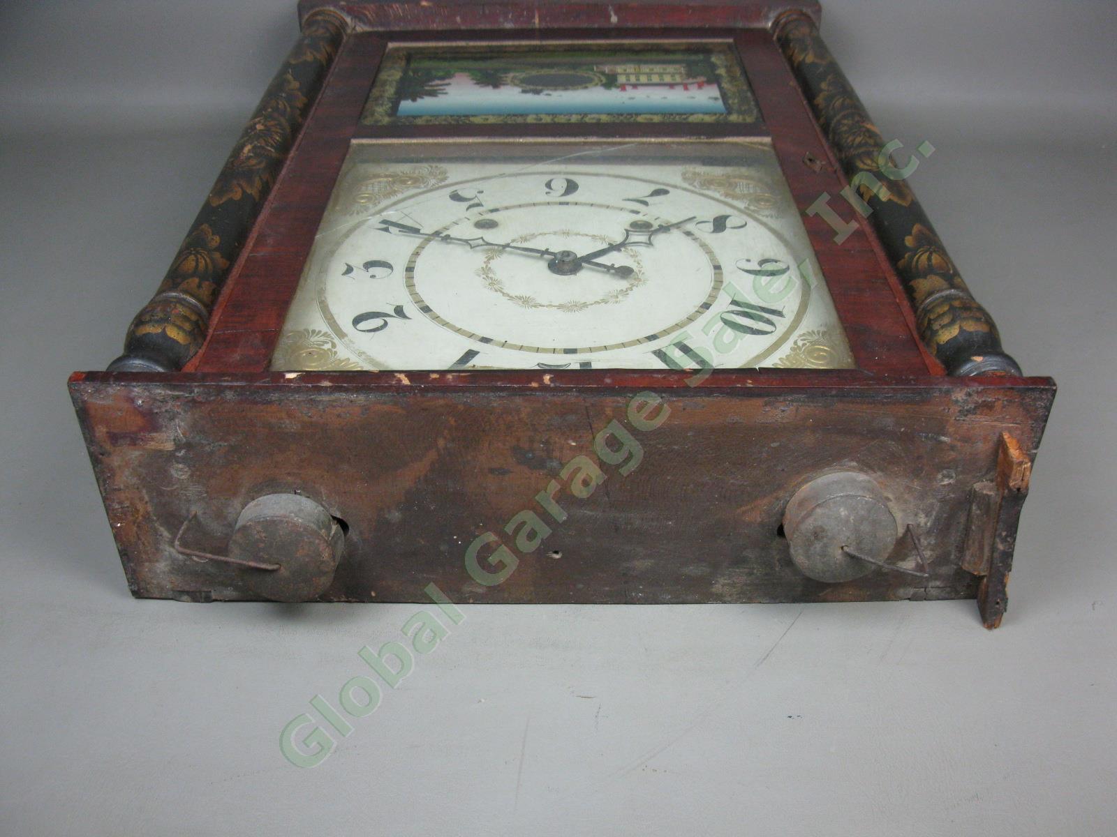 Vtg Antique Jerome & Darrow Weight Driven Wood Wooden Works Mantel Shelf Clock 6