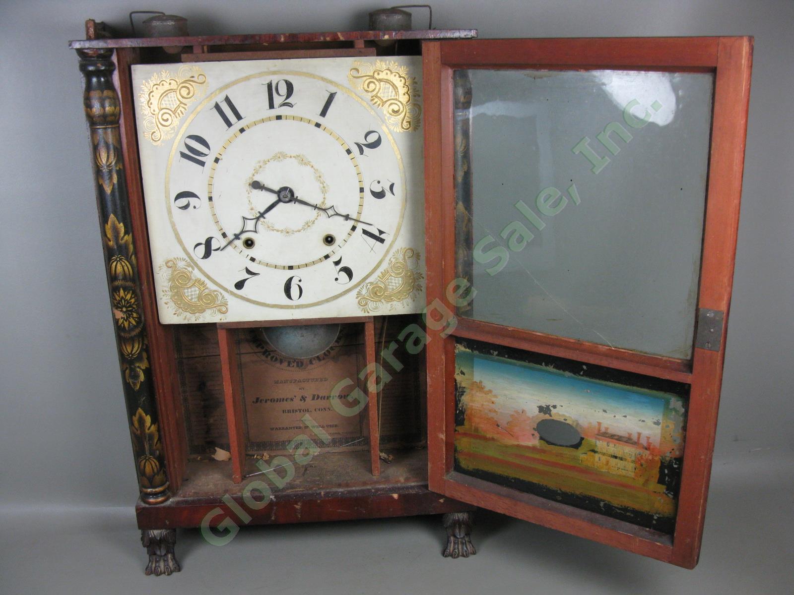 Vtg Antique Jerome & Darrow Weight Driven Wood Wooden Works Mantel Shelf Clock 9