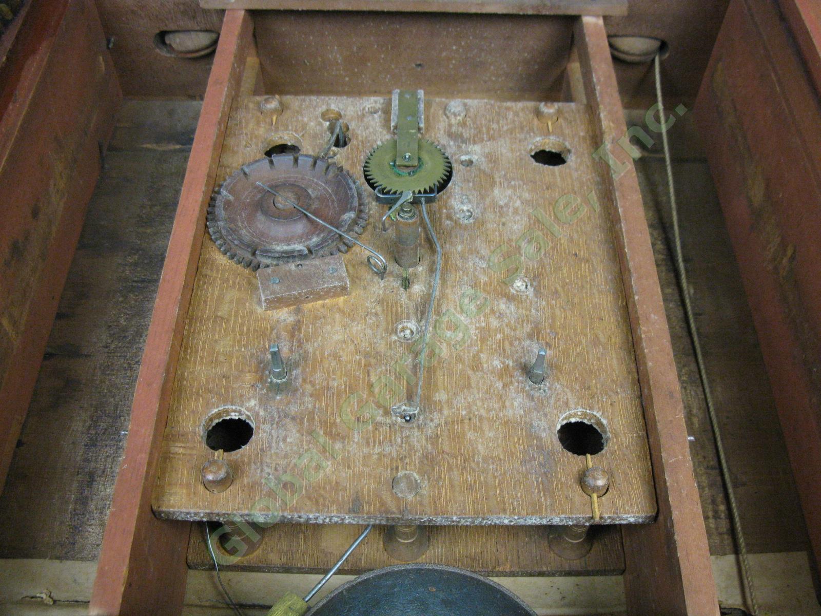 Vtg Antique Jerome & Darrow Weight Driven Wood Wooden Works Mantel Shelf Clock 12
