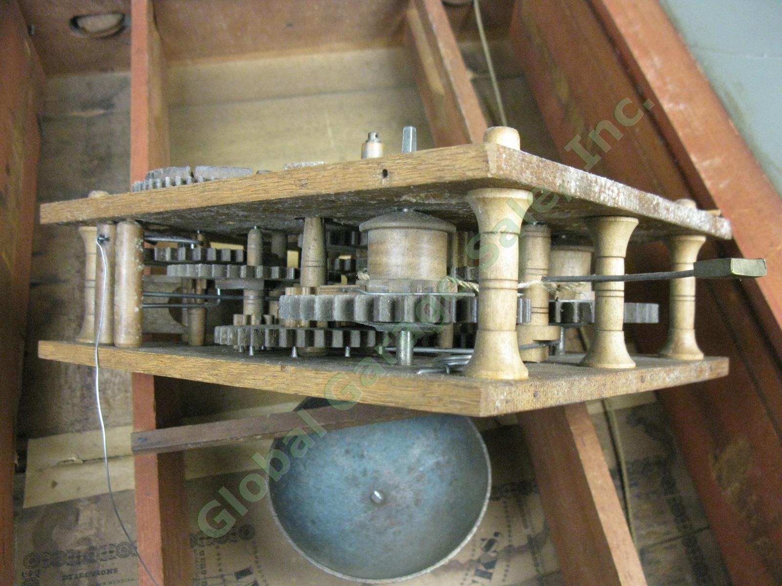 Vtg Antique Jerome & Darrow Weight Driven Wood Wooden Works Mantel Shelf Clock 13