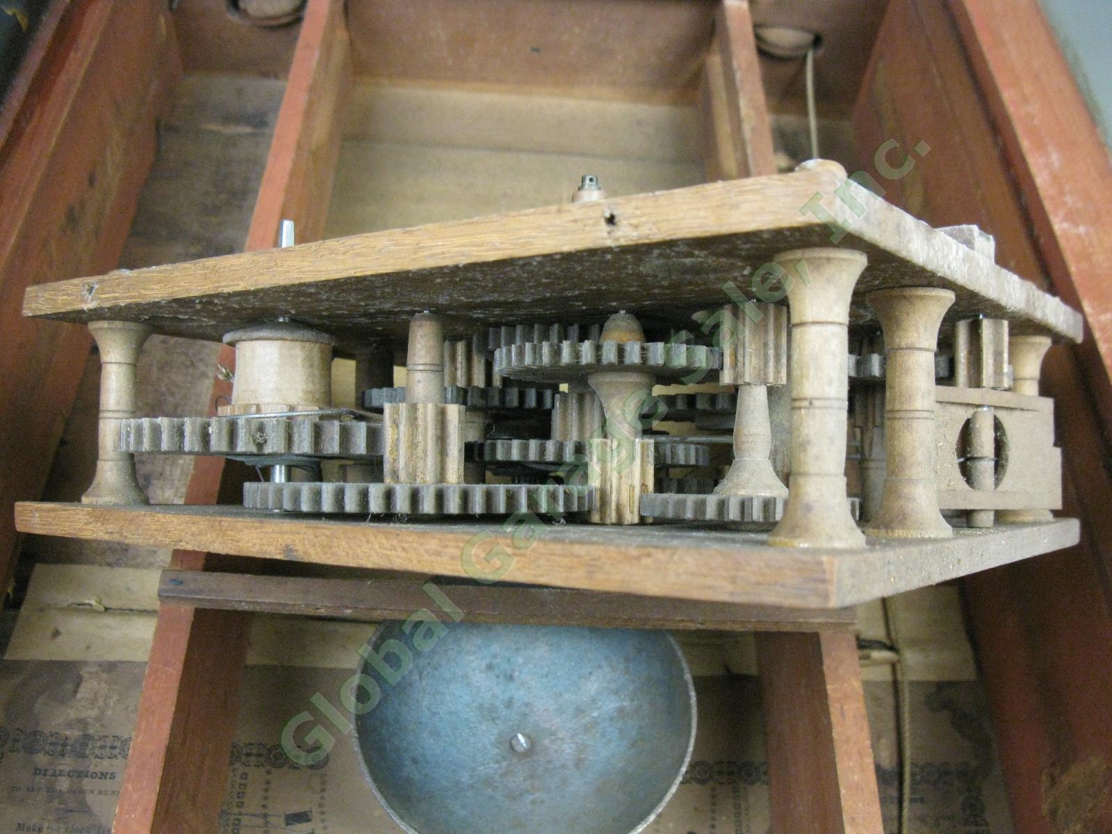 Vtg Antique Jerome & Darrow Weight Driven Wood Wooden Works Mantel Shelf Clock 15