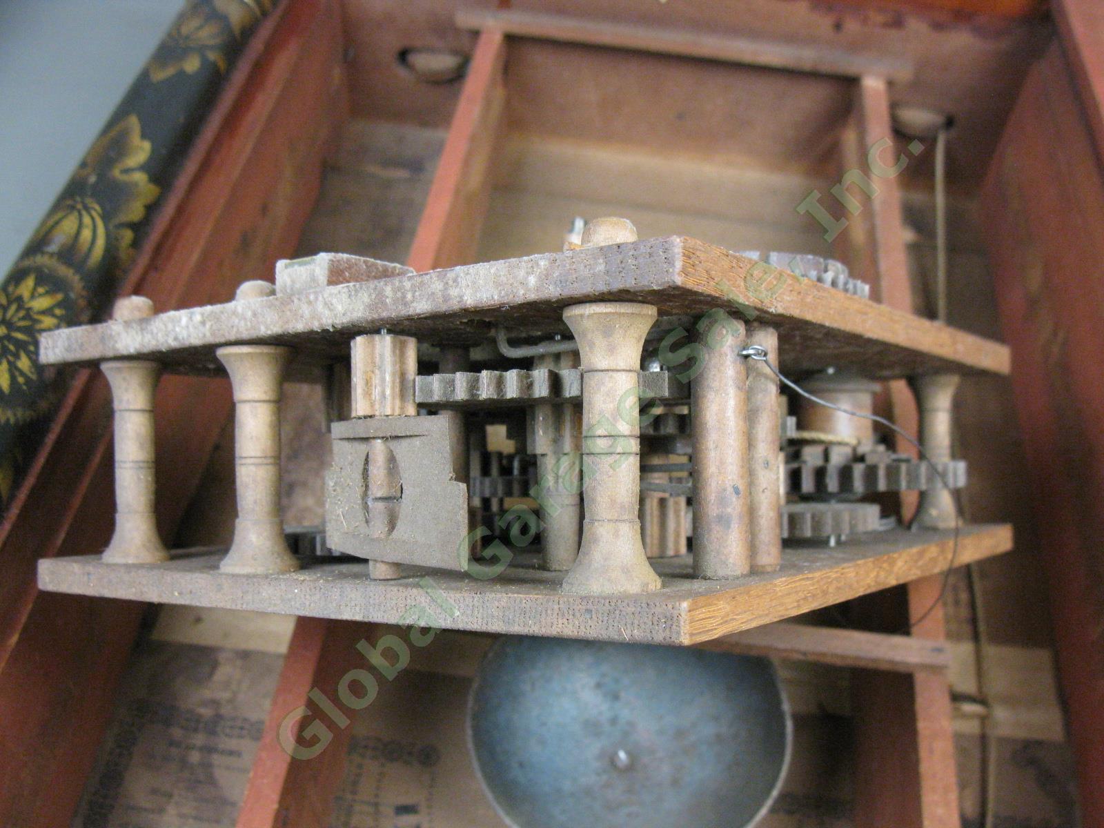 Vtg Antique Jerome & Darrow Weight Driven Wood Wooden Works Mantel Shelf Clock 16