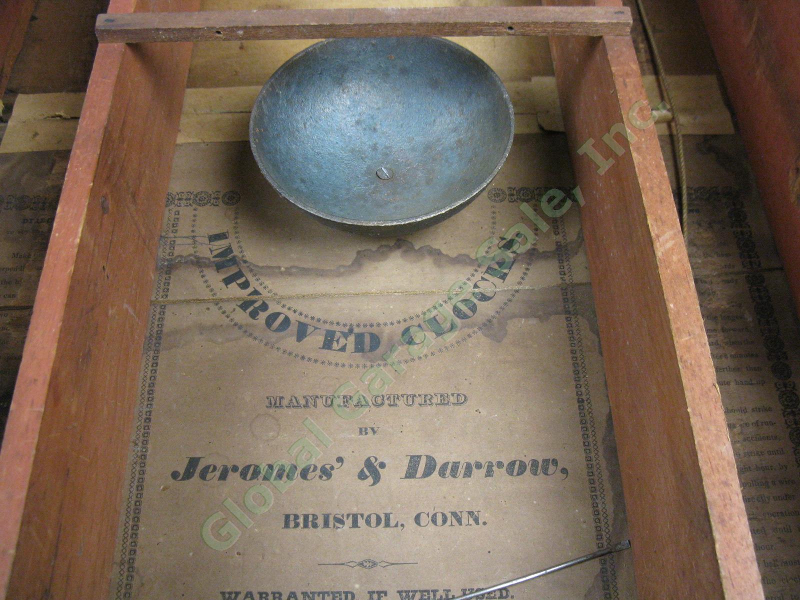 Vtg Antique Jerome & Darrow Weight Driven Wood Wooden Works Mantel Shelf Clock 20