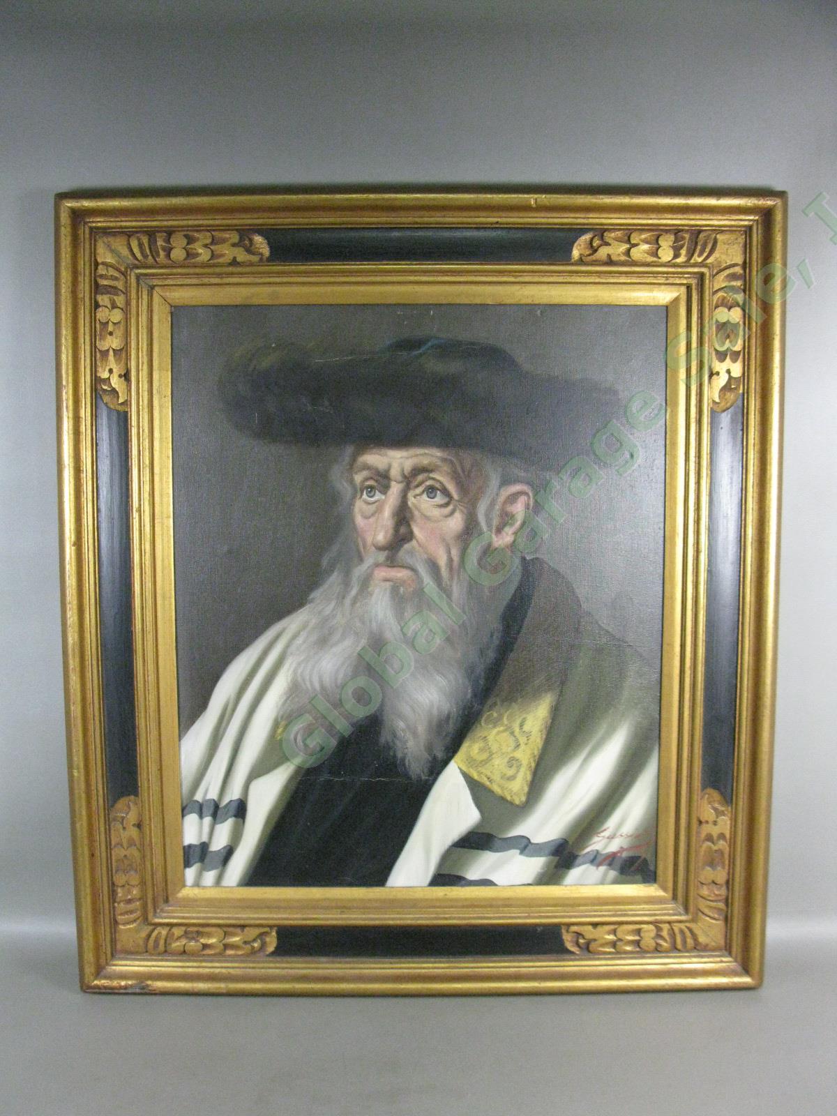 VTG Signed Original Oil Painting By Jeno Gussich Hungarian Jewish Rabbi Judaica