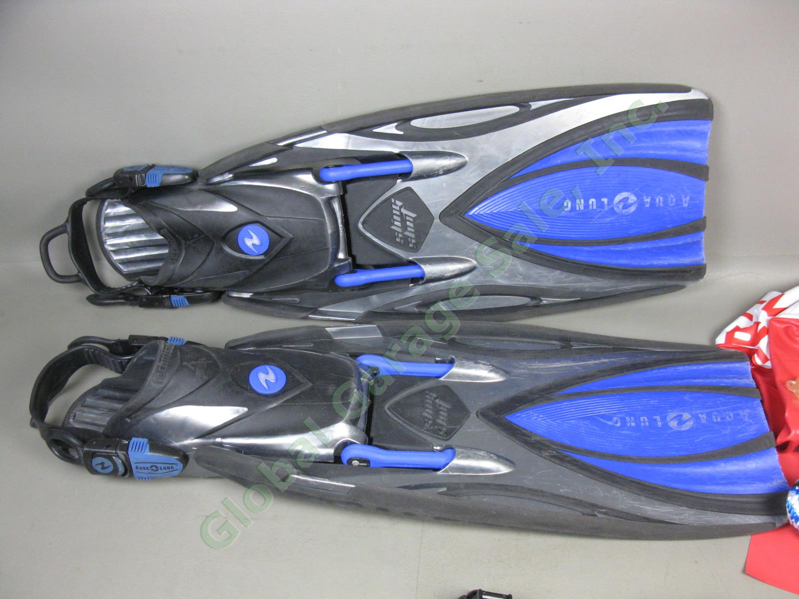 SCUBA Gear Lot AquaLung Slingshot Dive Fins Scubapro Mask Snorkel Tabata Knife + 3