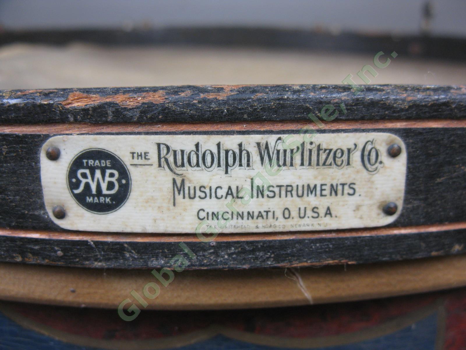 Vtg Antique Rudolph Wurlitzer 8-Lug Wood Shell Hoop Prussian Marching Snare Drum 1