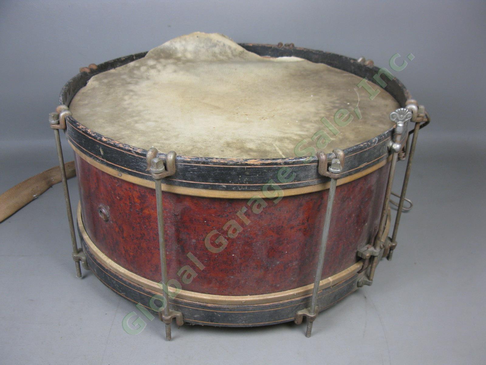 Vtg Antique Rudolph Wurlitzer 8-Lug Wood Shell Hoop Prussian Marching Snare Drum 2