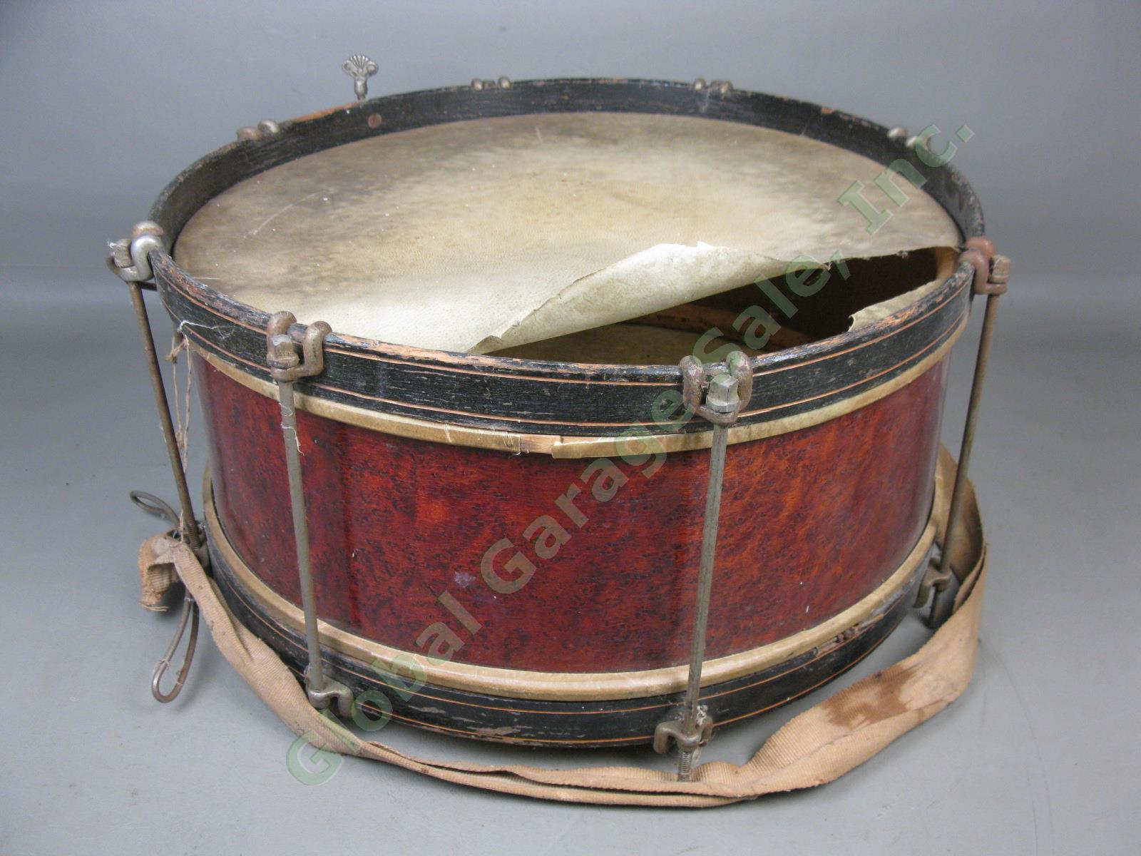 Vtg Antique Rudolph Wurlitzer 8-Lug Wood Shell Hoop Prussian Marching Snare Drum 4