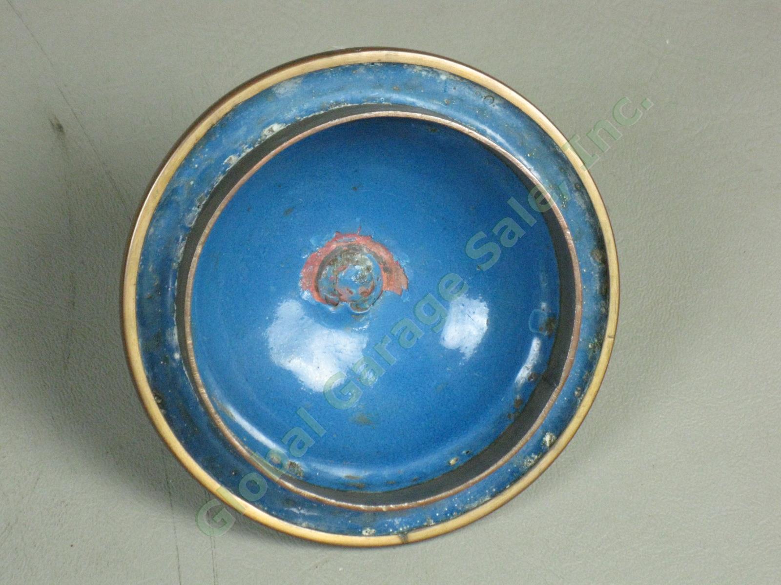 Vtg Antique Chinese Enamel Cloisonne Metal Dragon Lidded Brass Urn Vessel +Plate 8