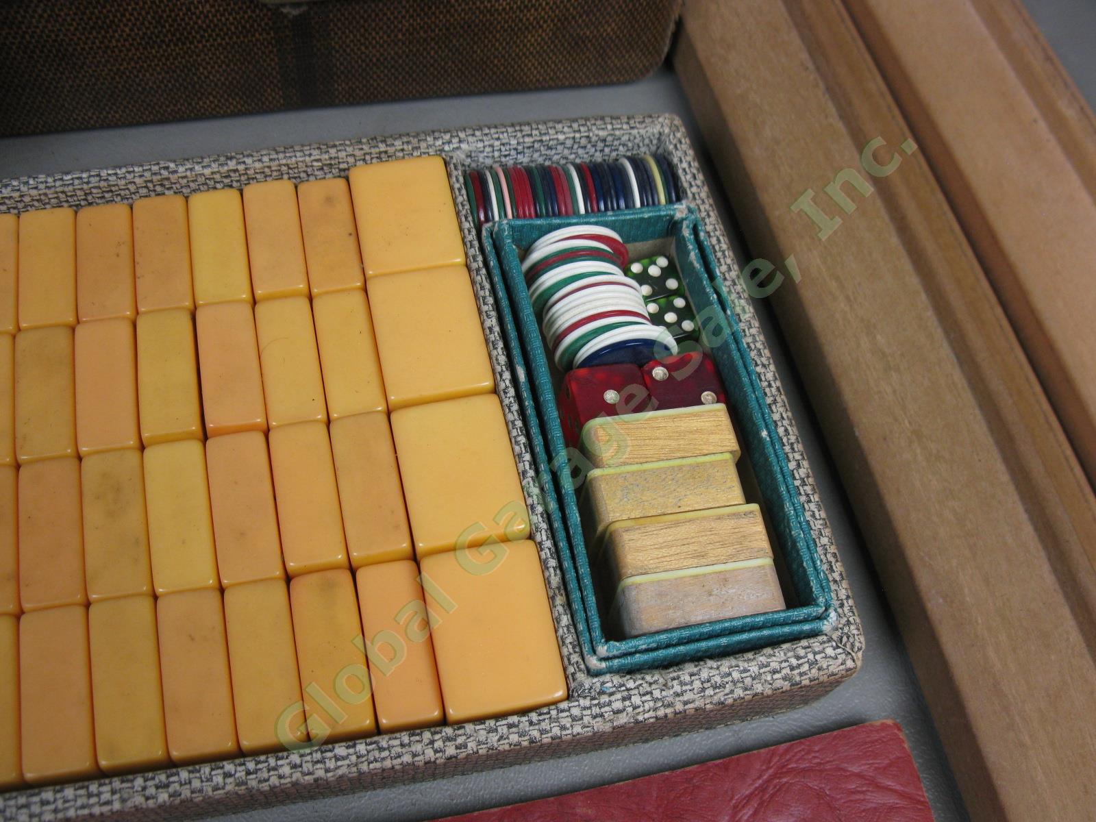 Vtg Mah Jong Jongg Mahjong Game Set 161 Bakelite Catalin Bamboo +Wood Tiles Rack 3