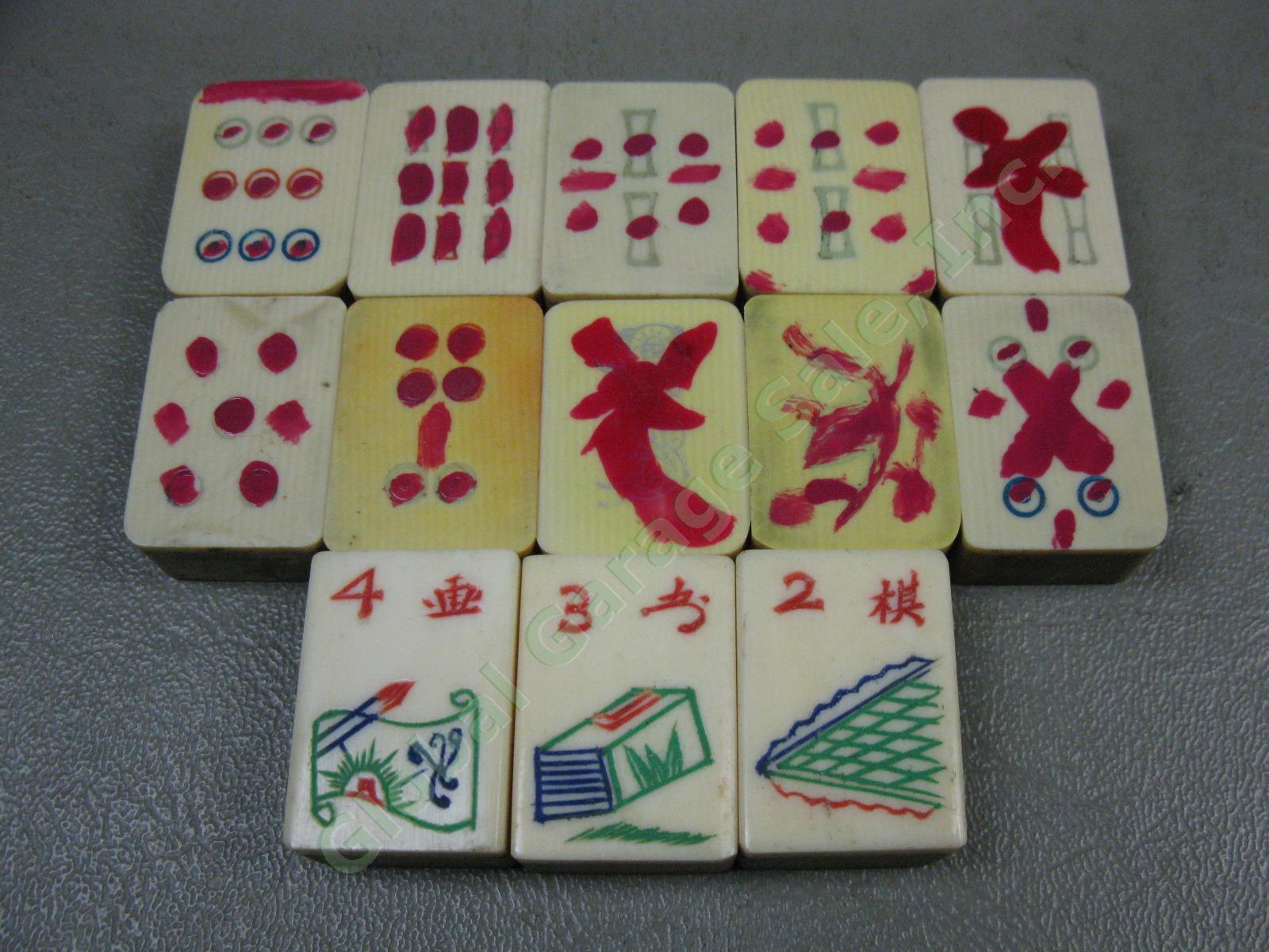 Vtg Mah Jong Jongg Mahjong Game Set 161 Bakelite Catalin Bamboo +Wood Tiles Rack 5