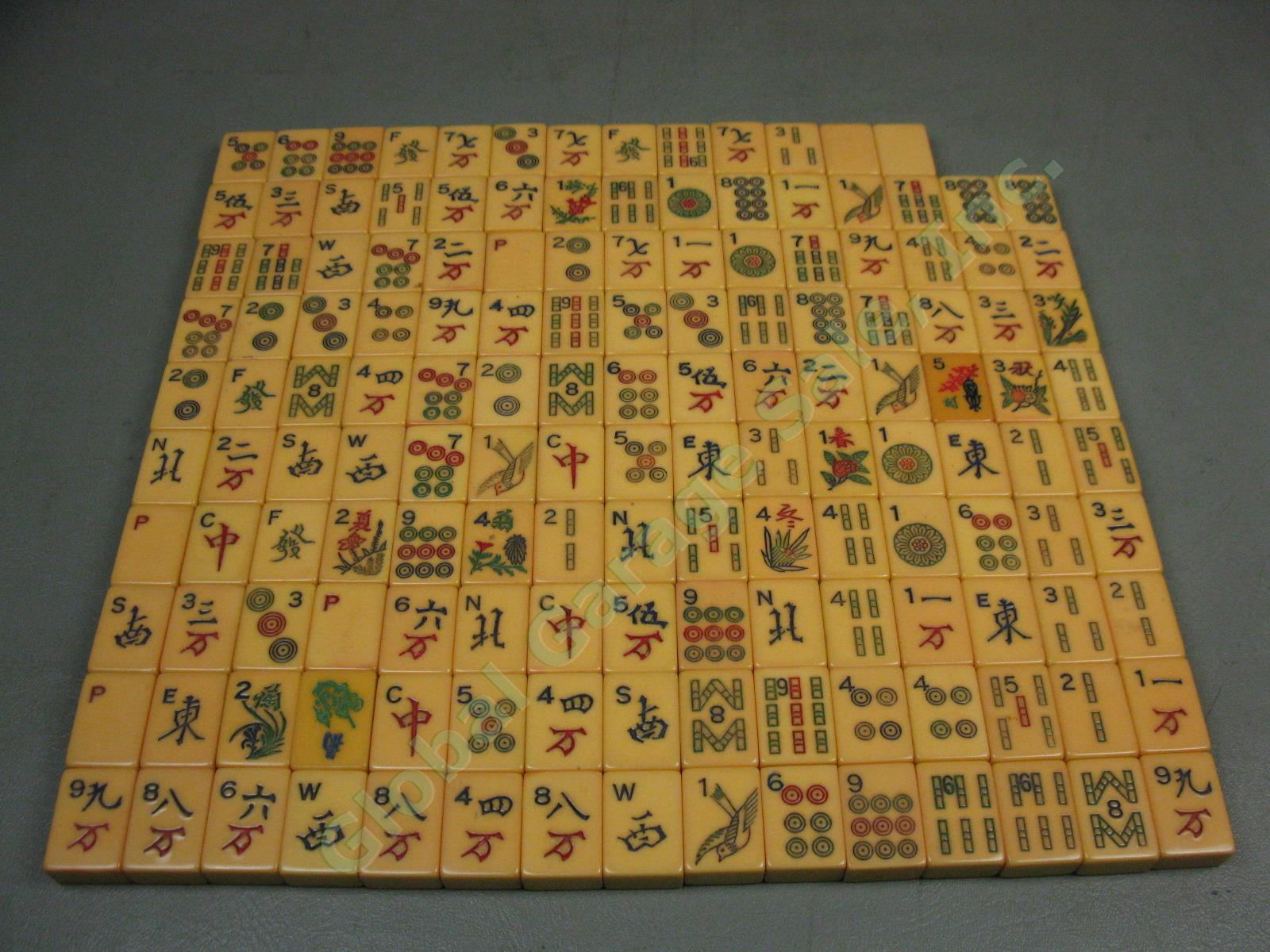 Vtg Mah Jong Jongg Mahjong Game Set 161 Bakelite Catalin Bamboo +Wood Tiles Rack 6
